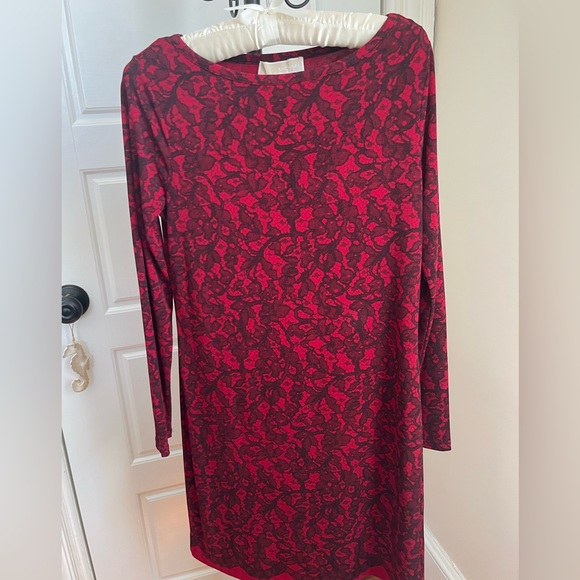 MICHAEL Michael Kors Cinnabar Red and Black Long Sleeve Pullover Dress - Picture 9 of 15